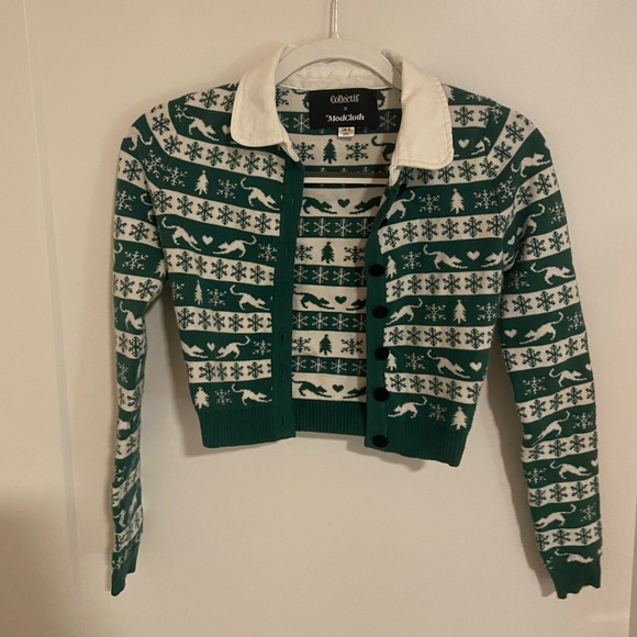 Collectif Modcloth Milicent Cat Cardigan Christmas Sweater - Picture 5 of 6